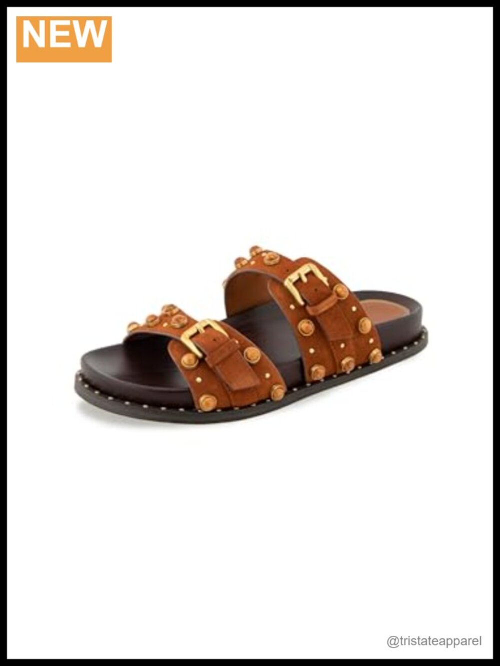 Kenneth Cole Deardra Slide Sandals Embellished Faux Leather Block Heel Slip On